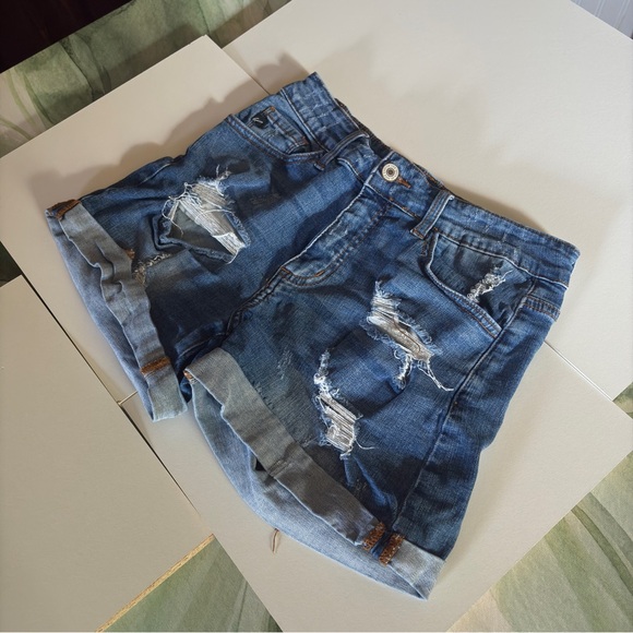 KanCan Pants - KanCan Distressed Cuffed Denim Shorts